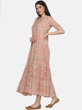 PEACH BLOCK PRINT DRESS