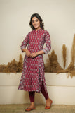 MAROON HAND BLOCK PRINTED PRINCESS LINE KURTA