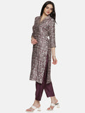 PURPLE BLOCK PRINT KURTA SET IN CHANDERI