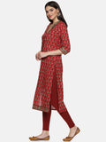 RED BLOCK PRINT STRAIGHT KURTA