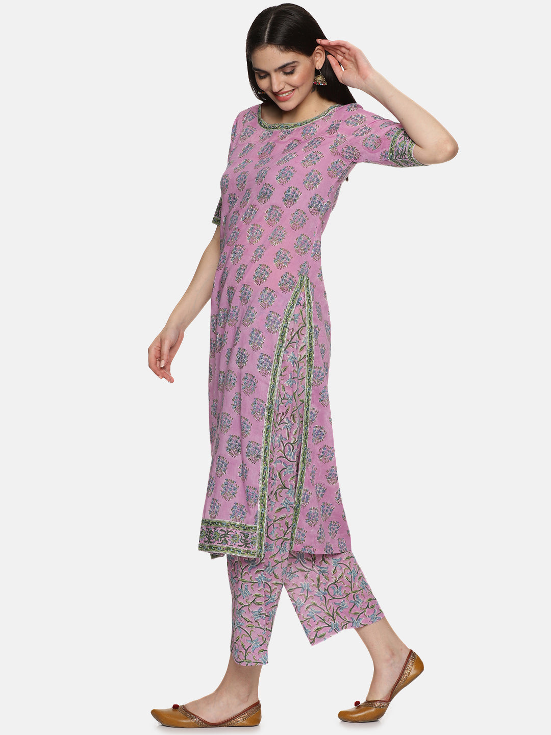 LAVENDER BLOCK PRINT KURTA PLAZZO SET