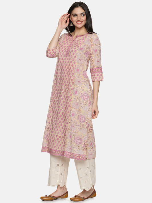 CRÈME & PINK PANEL KURTA SET