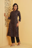 BLACK AJRAKH PRINTED PRINCESS LINE KURTA