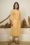 YELLOW HAND BLOCK PRINTED PRINCESS LINE KURTA
