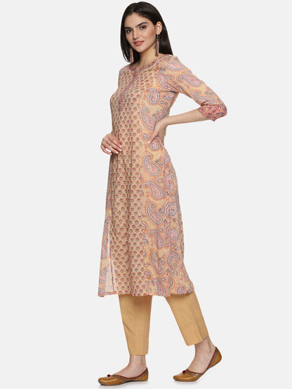 BEIGE KHAKHI PANEL KURTA SET