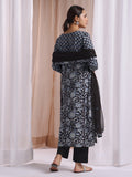 Black  hand block printed kurta with plain pant and doriya dupptaa