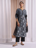 Black  hand block printed kurta with plain pant and doriya dupptaa