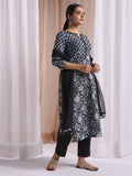 Black  hand block printed kurta with plain pant and doriya dupptaa