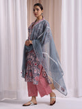 Blue-Red kurta set in block print with lining pants