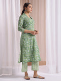 Sea green block print kurta set