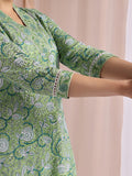 Sea green block print kurta set