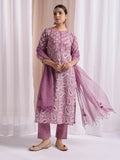 Purple Hand block printed kurta with plain pant and kota doriya dupatta