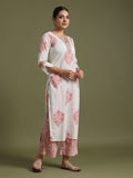 White- Pink boota print suit with kota doriya dupatta