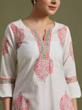 White- Pink boota print suit with kota doriya dupatta