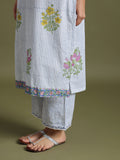 White-Blue boota print suit  with Kota doriya duptta