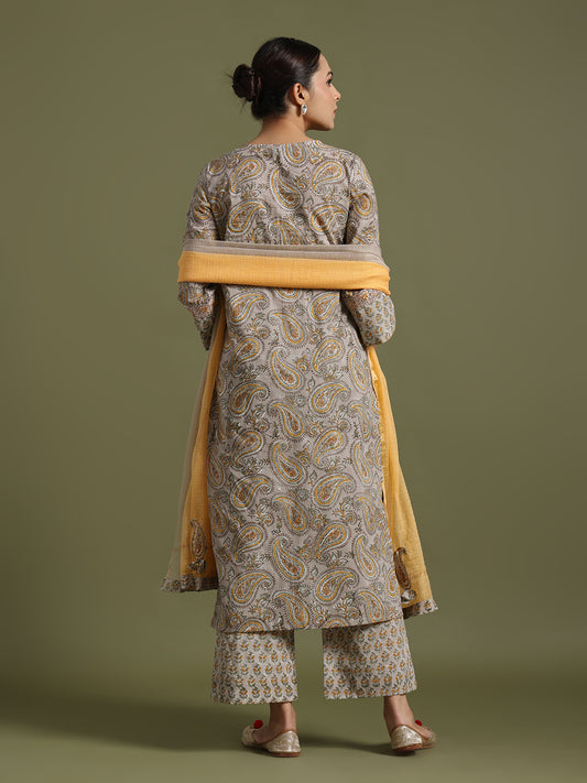 Grey hand block printed kurta set