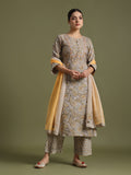 Grey hand block printed kurta set