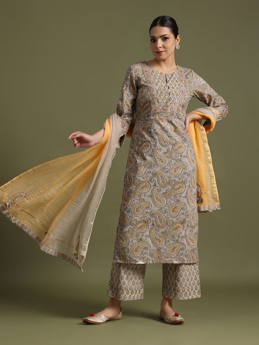 Grey hand block printed kurta set