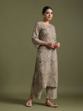 Grey hand block printed kurta set