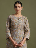 Grey hand block printed kurta set