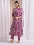 Purple Hand block printed kurta with plain pant and kota doriya dupatta