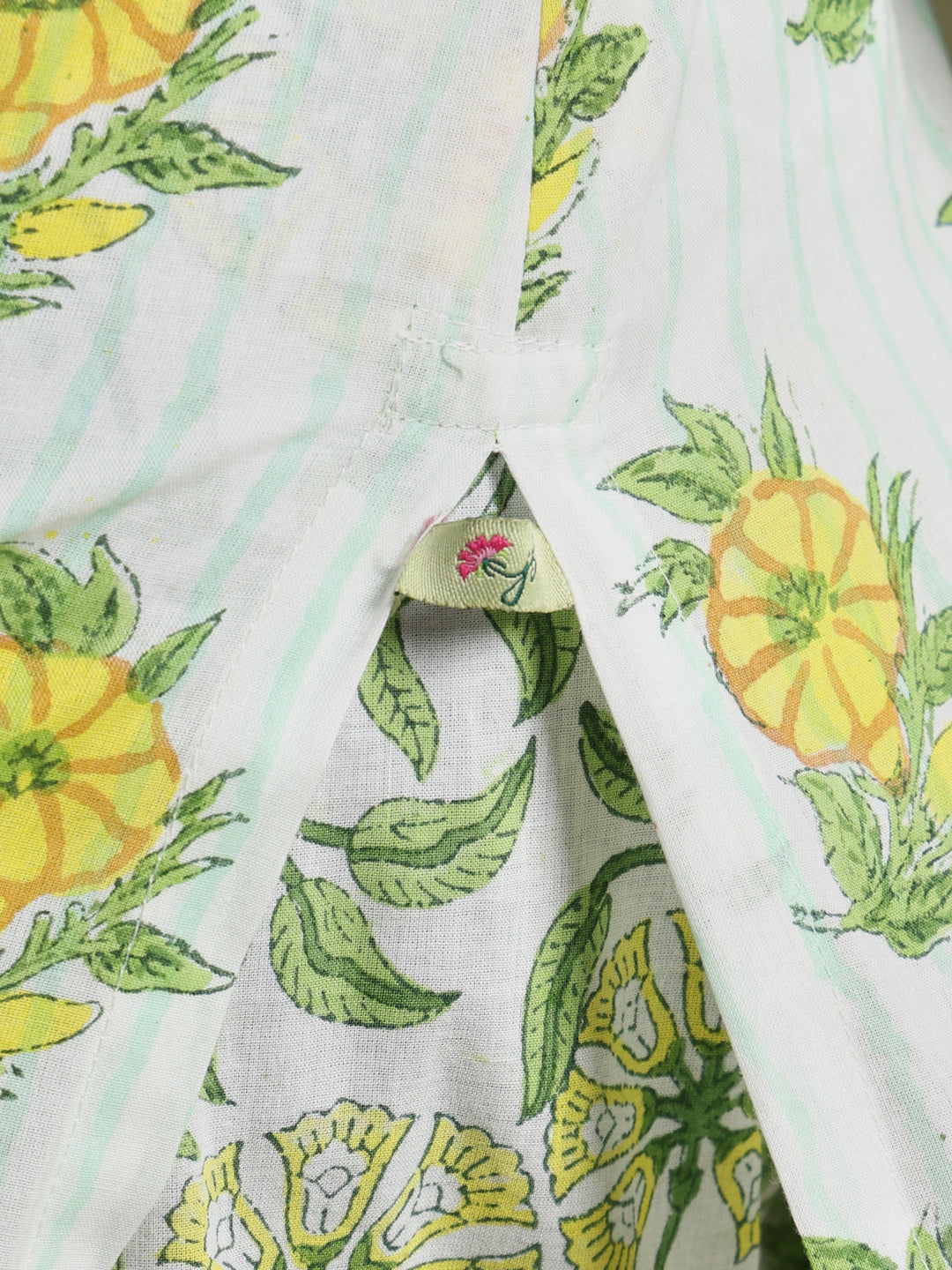 Yellow- green motif block print kurta