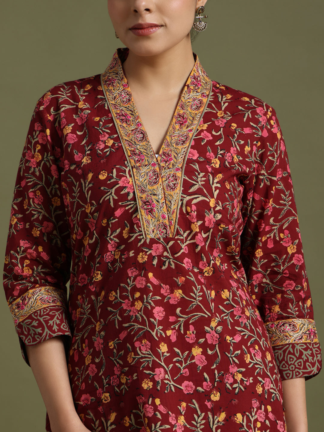 Red block print suit  with Kota doriya duptta