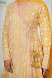 YELLOW HANDBLOCK PRINTED FLORAL ANGRAKHA KURTA SET