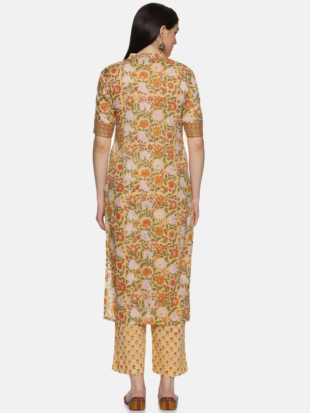 MUSTARD YELLOW BLOCK PRINT KURTA PLAZZO SET