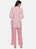 WHITE AND PINK BLOCK PRINT LOUNGE WEAR