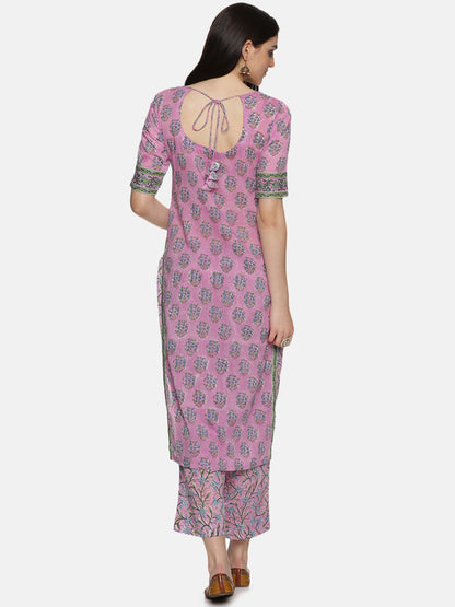 LAVENDER BLOCK PRINT KURTA PLAZZO SET