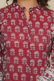 MAROON HAND BLOCK PRINTED PRINCESS LINE KURTA