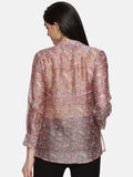 GREY PINK FLORAL BLOCK PRINT FORMAL SHIRT IN CHANDERI