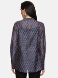BLUE FORMAL BLOCK PRINT SHIRT IN CHANDERI