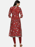 RED A LINE BLOCK PRINT KURTA