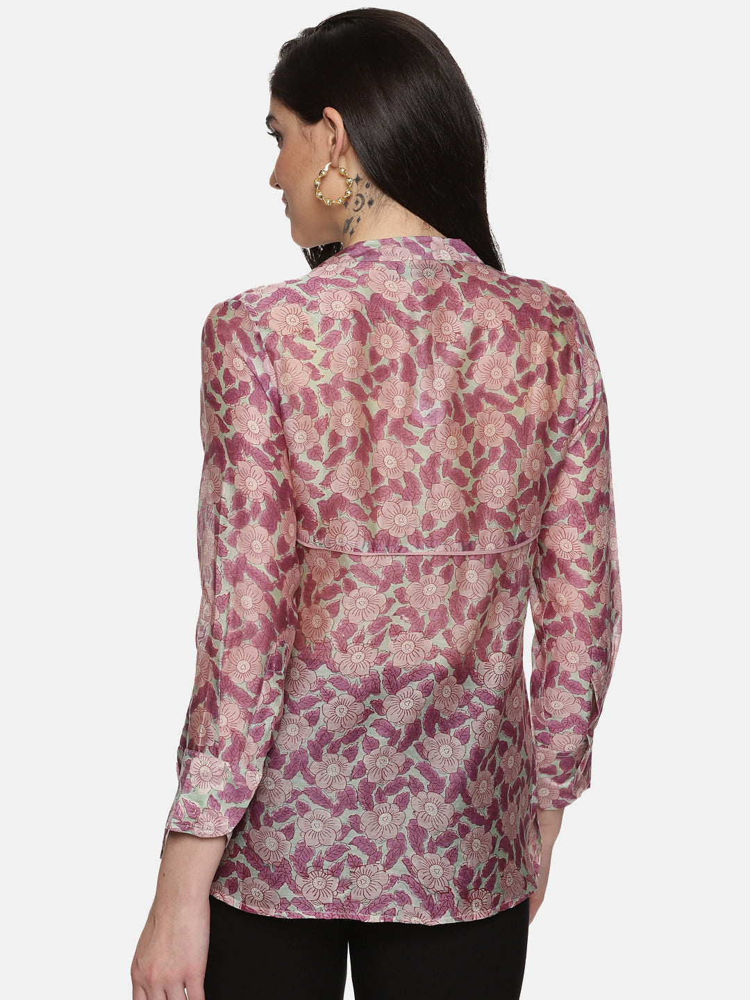 PURPLE FLORAL BLOCK PRINT SHIRT IN CHANDERI