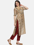 BEIGE FLORAL BLOCK PRINT KURTA SET IN CHANDERI