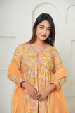 YELLOW FLORAL BLOCK PRINT GATHER ANARKALI KURTA SET