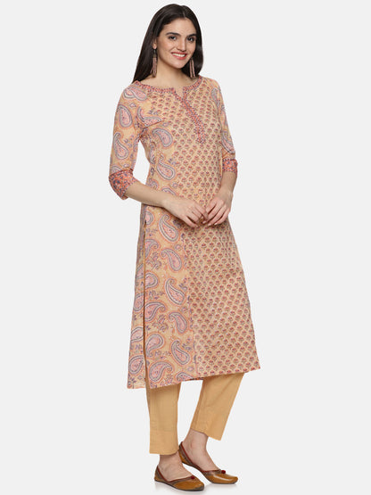 BEIGE KHAKHI PANEL KURTA SET