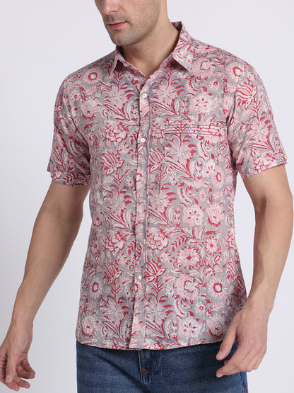 Pink Block Print Mens Shirt