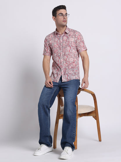 Pink Block Print Mens Shirt