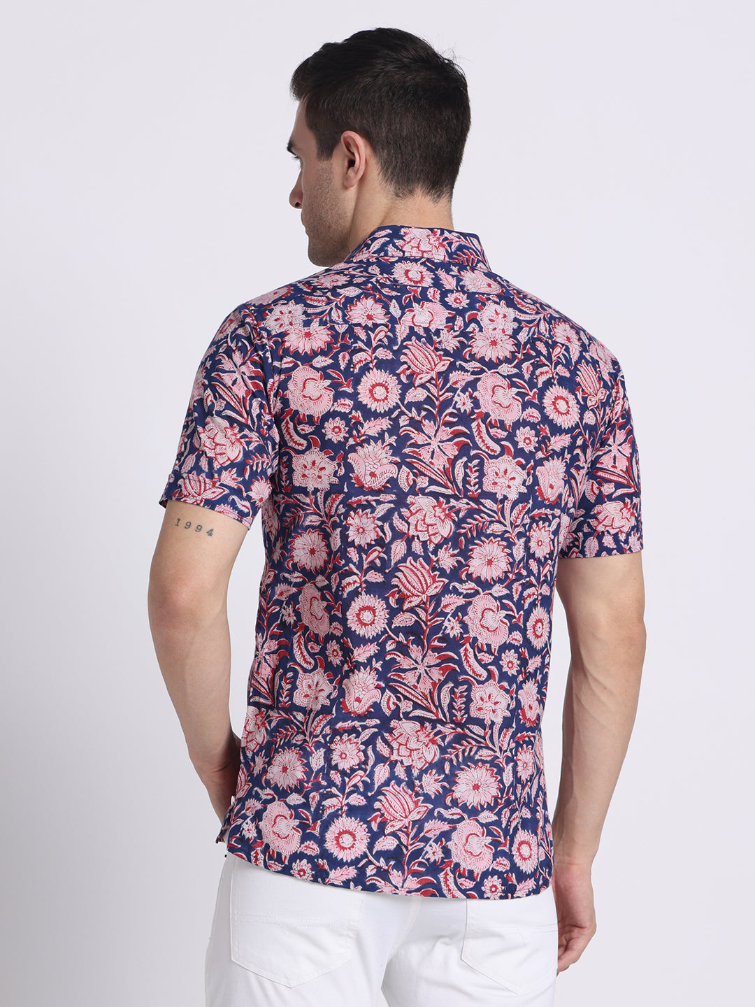 Dark Blue Block Print Mens Shirt