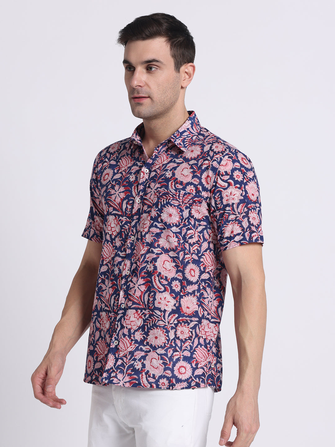 Dark Blue Block Print Mens Shirt