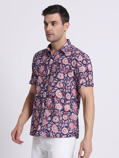 Dark Blue Block Print Mens Shirt