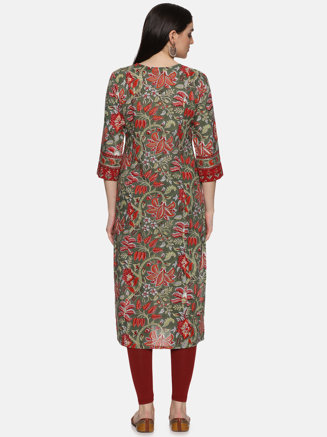 GREEN AND RED BLOCK PRINT KURTA