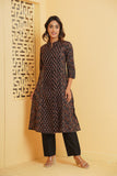 BLACK AJRAKH PRINTED PRINCESS LINE KURTA