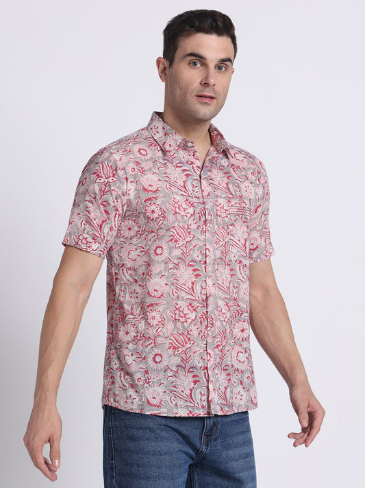 Pink Block Print Mens Shirt