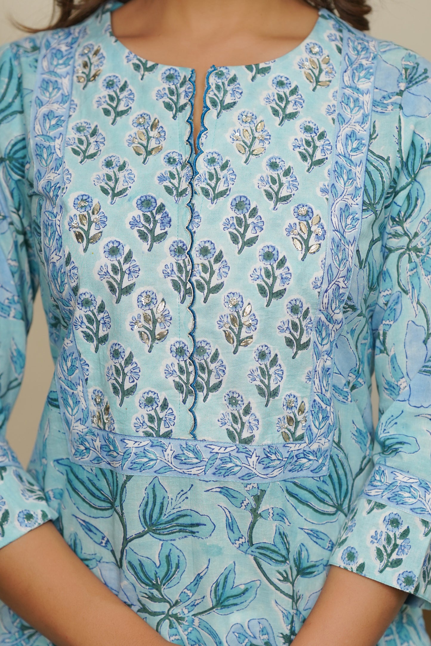 BLUE HAND BLOCK PRINTED STRAIGHT KURTA