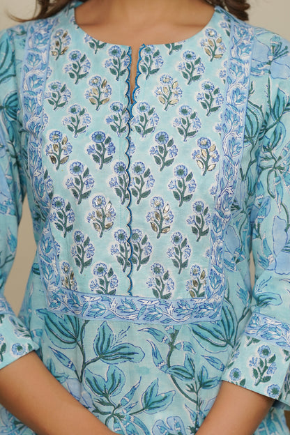 BLUE HAND BLOCK PRINTED STRAIGHT KURTA