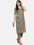 GREEN BLOCK PRINT KURTA PLAZZO SET